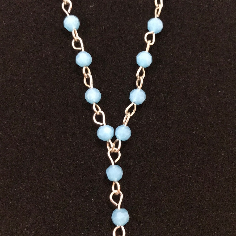 NEW DIRECTIONS ROSARY SILVER TONE BLUE BEADS NECKLACE - Picture 3 of 4